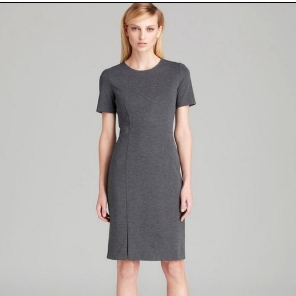 Theory Gray Crew Neck Short Sleeve Ponte Knit Stretch Sheath Dress Size 4